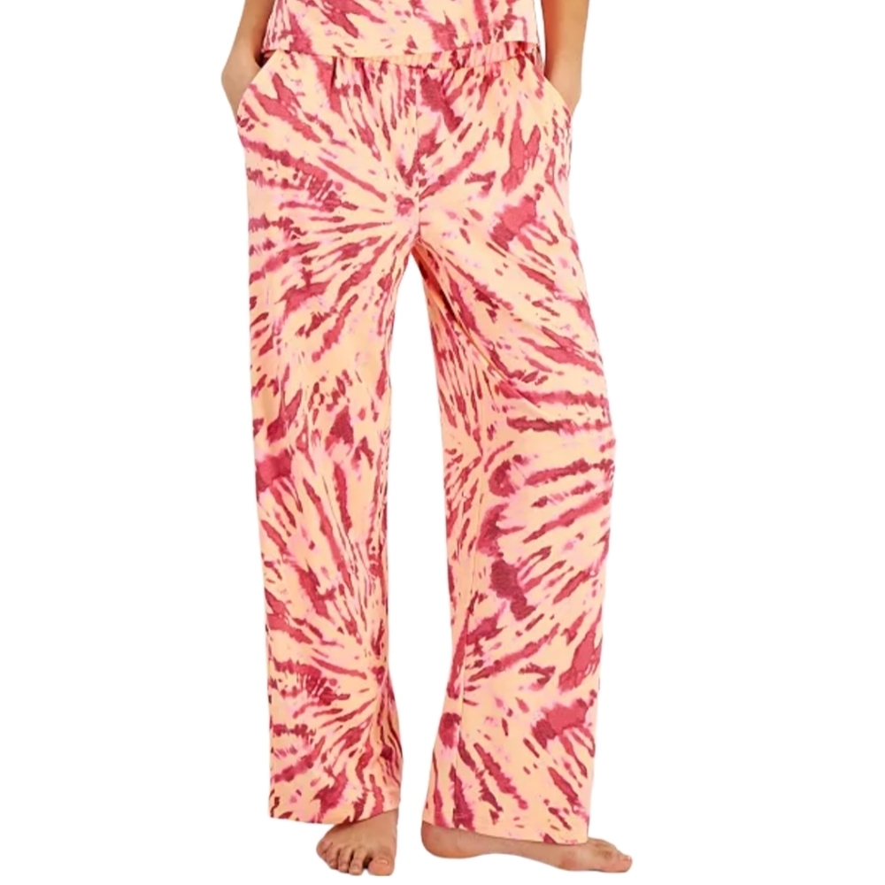 Jenni Pajama Pants Women's XS Orange Pink Tie Dye High Rise Wide Leg Loungewear‎